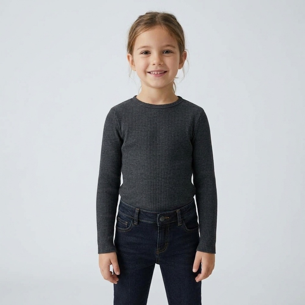 Unbranded Ribbed Knit Top Kids Size 6 Charcoal Grey Excellent Long Sleeve Basic